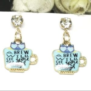 ☕️🆕 Betsey Johnson Style - Teapot Cat Drop Earrings